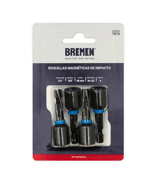 BOQUILLA MAGNETICA DE IMPACTO 3/8" x 48mm [Blister 4 unid] BREMEN® (7876)