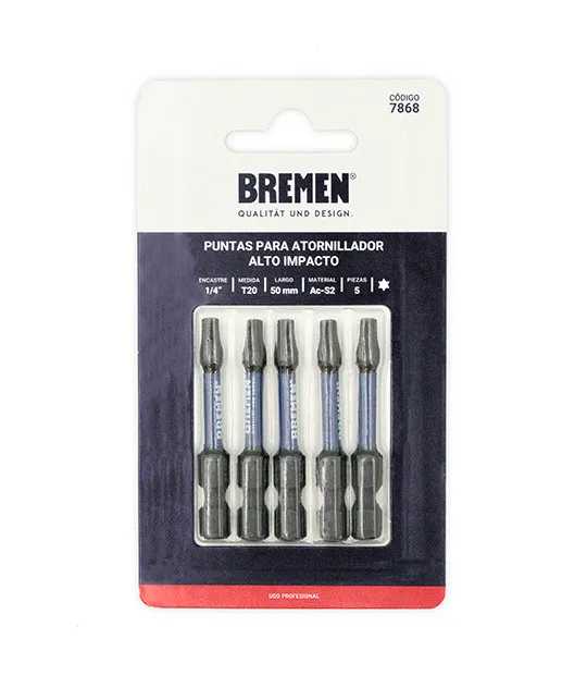 TORX:PUNTAS IMPACTO T-20 (L50mm) [Magnética] [5 unid] BREMEN® (7868)