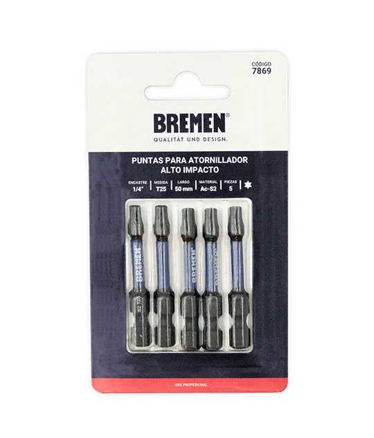 TORX:PUNTAS IMPACTO T-25 (L50mm) [Magnética] [5 unid] BREMEN® (7869)