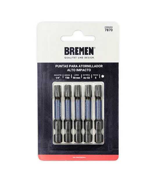 TORX:PUNTAS IMPACTO T-30 (L50mm) [Magnética] [5 unid] BREMEN® (7870)