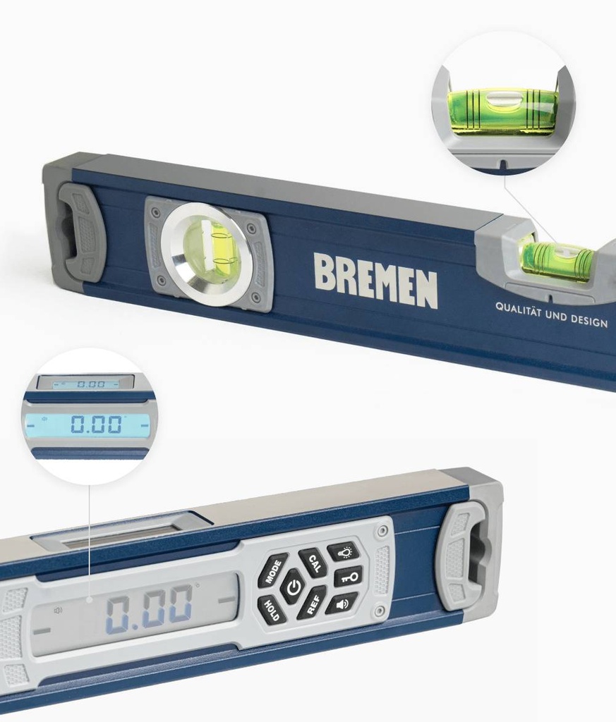 NIVEL ALUMINIO CON INCLINOMETRO DIGITAL 2 GOTAS IMANTADO 600mm BREMEN® (8670)