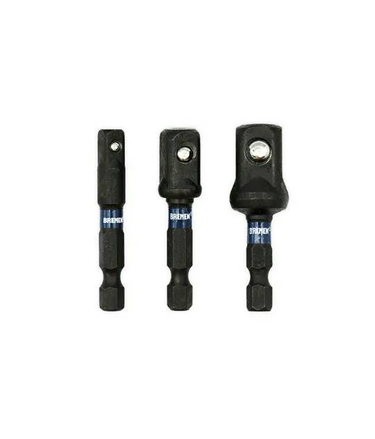 ADAPTADOR IMPACTO 1/4" Hexagonal x 1/4" 3/8" 1/2" Cuadrado Macho ( 50mm) [3 unid] BREMEN® (7871)