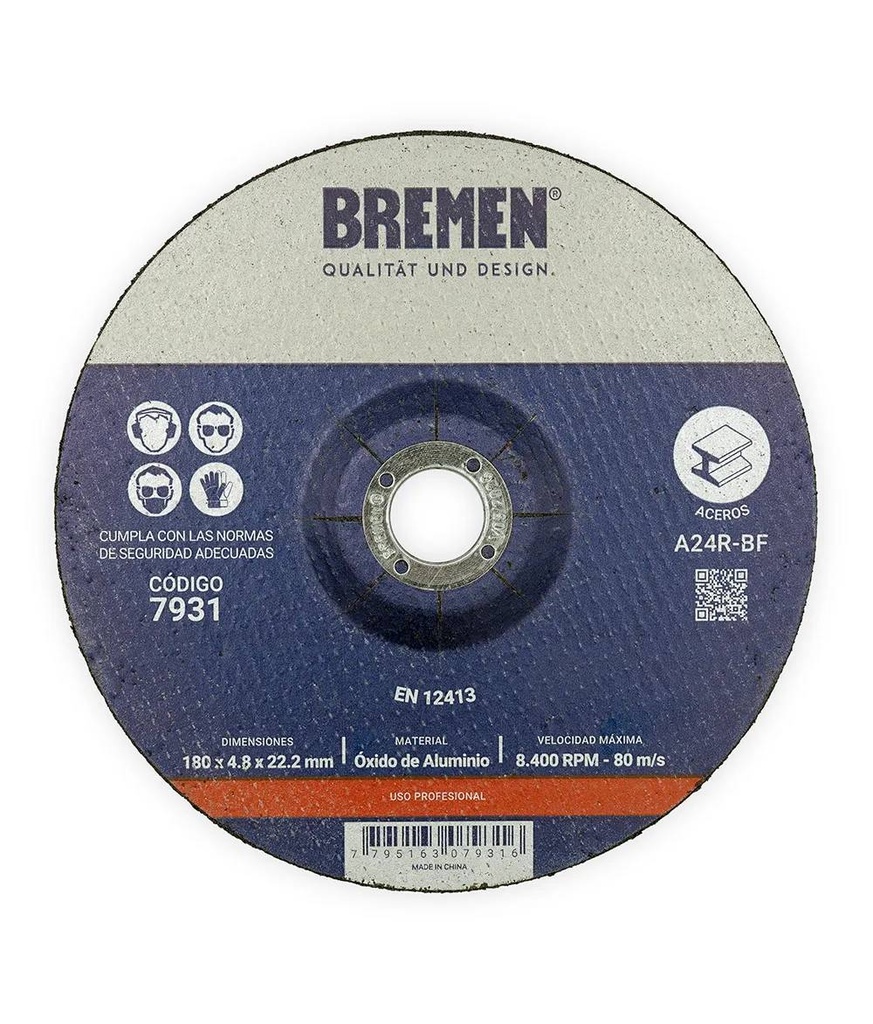 DISCO DE DESBASTE 7" (180x4.8x22mm) [5 unid]  BREMEN® (7931)