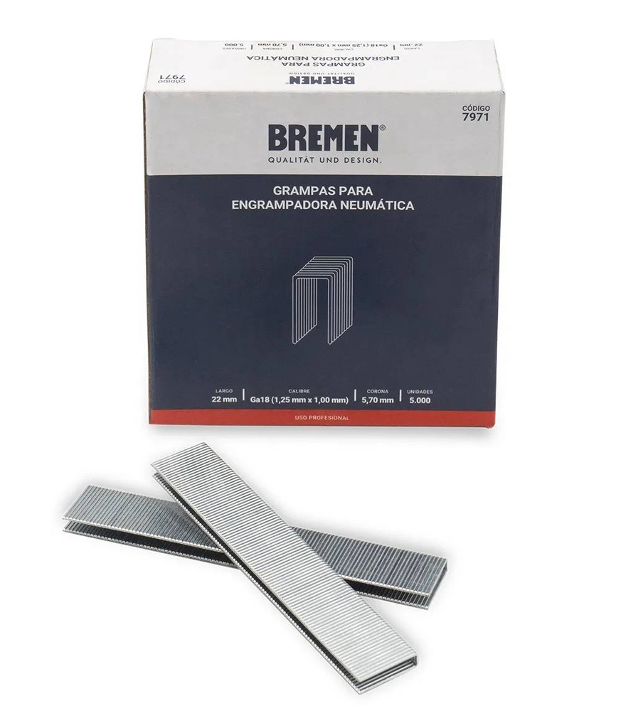 GRAMPAS 22mm [Corona 5.70mm] (Caja 5.000 uni) P/CLAVADORA/ENGRAM. BREMEN® (7971)