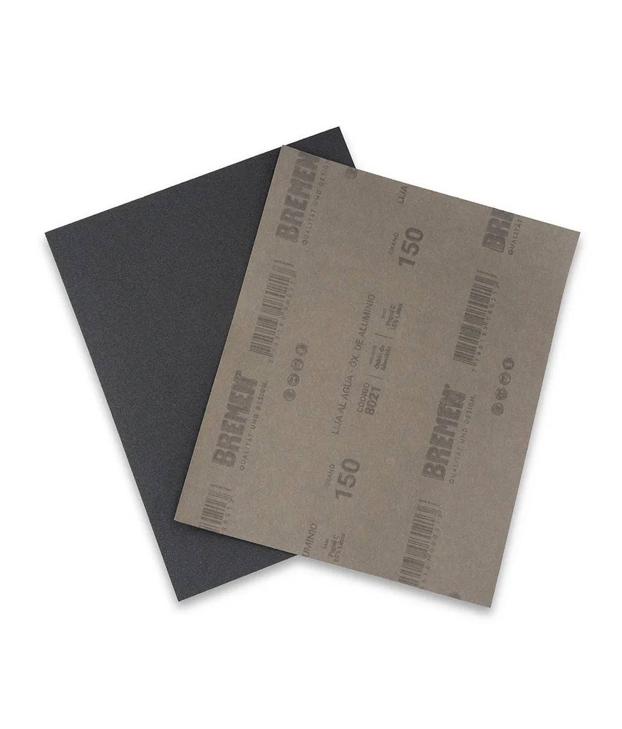 Lija al Agua [Grano 150] x 25 uni [Oxido de Aluminio] BREMEN® (8021)