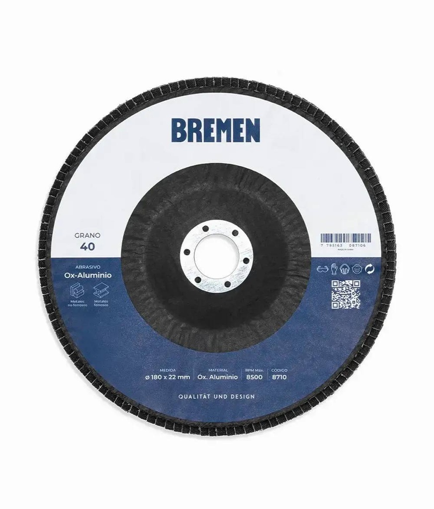 DISCO FLAP 7" (ø180x22mm) OX. ALUMINIO - 040 [10 unid] BREMEN® (8710)