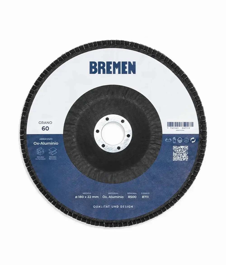 DISCO FLAP 7" (ø180x22mm) OX. ALUMINIO - 060 [10 unid] BREMEN® (8711)