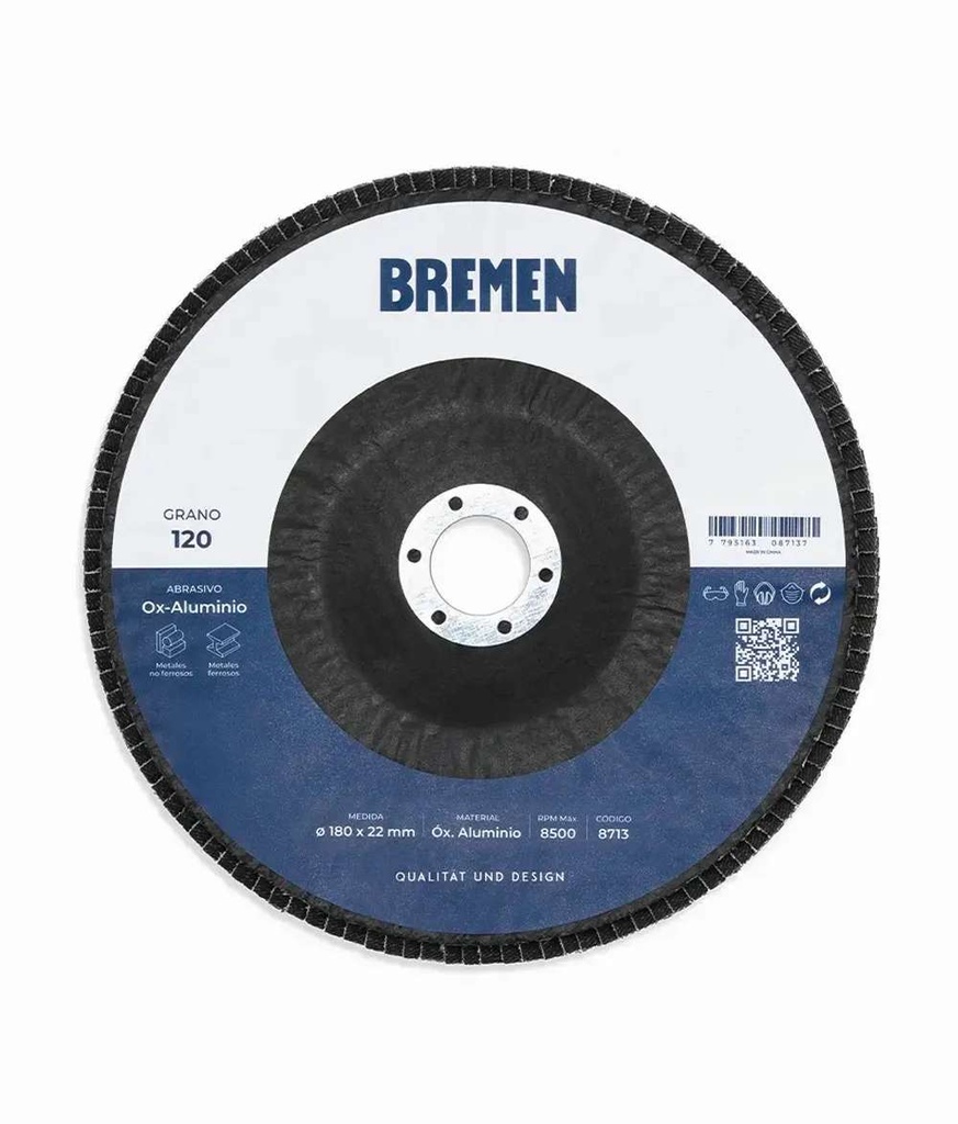 DISCO FLAP 7" (ø180x22mm) OX. ALUMINIO - 120 [10 unid] BREMEN® (8713)