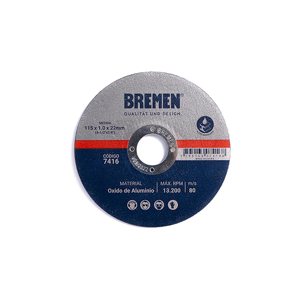 [BREDO41] DISCO DE CORTE 4-1/2" (115x1.0x22mm) OX. ALUMINIO BREMEN® (7416)