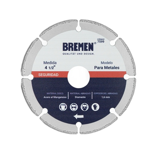 [BRED45AR] DISCO DIAM. BREMEN® 4-½" p/ CORTE METAL (ALTO RENDIMIENTO) (7599)