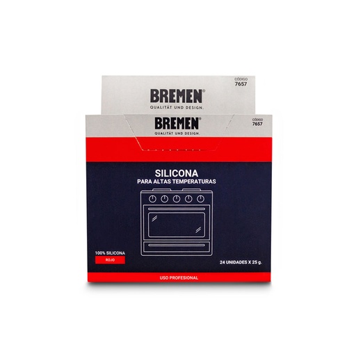 [7657] Silicona Alta Temperatura - Pomo 25g [Roja] BREMEN® (Caja x 24 Uni) (7657)