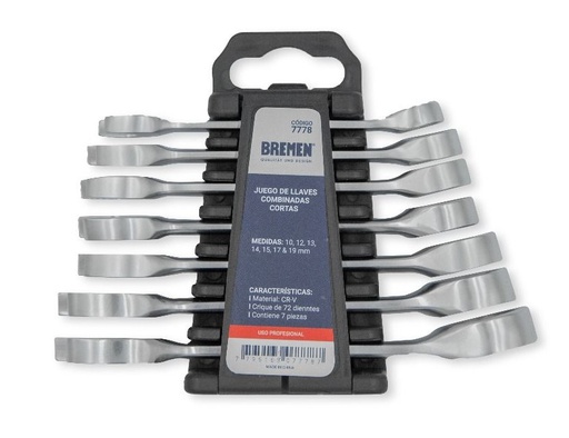 [BRELCC7M] LLAVE COMBINADA CORTA 7 pz. BREMEN® (7778)