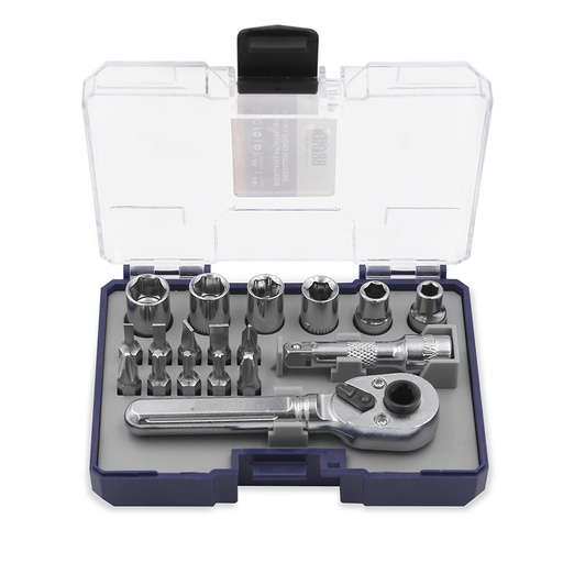 [BRELC18J] JUEGO LLAVE CRIQUE 1/4" CON BOCALLAVES Y PUNTAS (18 PZS) BREMEN® (7782)