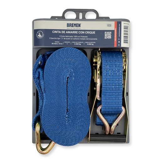 [7939] Cinta de Amarre c/crique 10m x 50mm [5.000kg] x 1 Uni BREMEN® (7939)