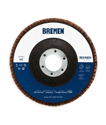 [8286] DISCO FLAP BREMEN 4-1/2" (ø115x22mm) CERAMICO - 040 [10 unid] (8286)