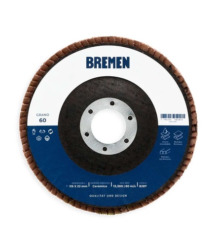 [8287] DISCO FLAP BREMEN 4-1/2" (ø115x22mm) CERAMICO - 060 [10 unid] (8287)