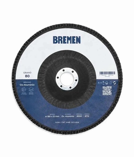 [8712] DISCO FLAP 7" (ø180x22mm) OX. ALUMINIO - 080 [10 unid] BREMEN® (8712)